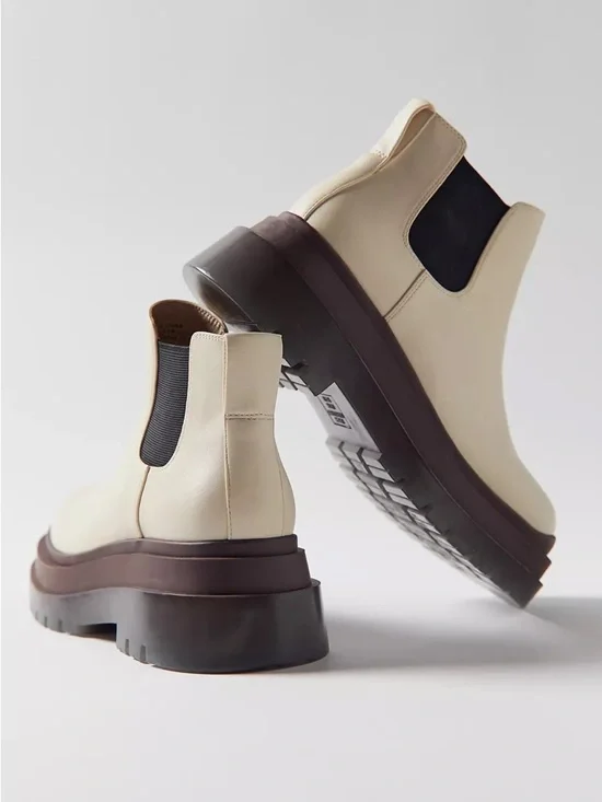 UO Urban Outfitters Cream & Brown Dana Short Chelsea Boot Chunky Platform - 9 - Picture 4 of 11